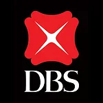 Red and white DBS logo on black background, representing Singapore’s banking institution.